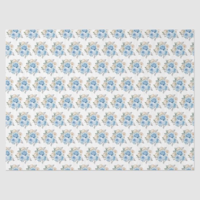 Staubblau silber elegante Blumen Seidenpapier (Vorderseite)