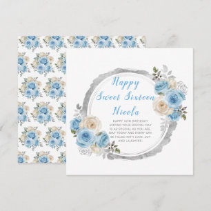 Staubblau silber elegante Blumen Sweet Sixteen Karte