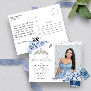 Staubblau silberne Tiara Quinceañera Foto-Postkart Postkarte