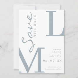 Staubblau stilvolle Monogramm-Hochzeit Save The Date