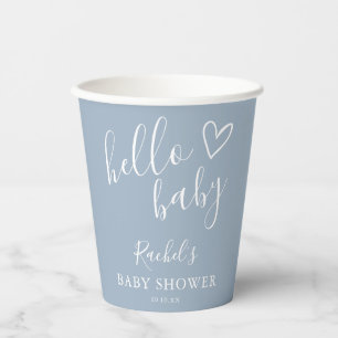 Staubblau Süßes Herz Baby Junge Hallo Baby Shower Pappbecher
