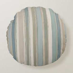 Staubblau Teal Salbei Beige Streifen Rundes Kissen
