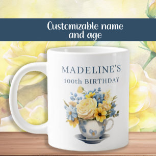Staubblau Teetasse gelbe Blumen Jumbo-Tasse