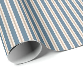 Staubblau- und cremefarbene Ticking-Streifen-Muste Geschenkpapier