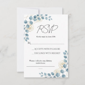 Staubblau und Gold Blumen Hochzeit RSVP