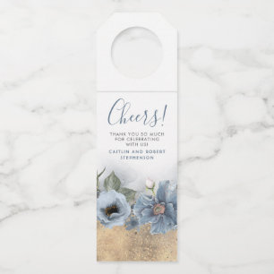 Staubblau und Gold Glitter Moderne Hochzeit Flaschenanhänger