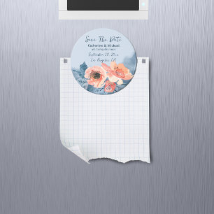 Staubblau- und Korallenrosa-Aquarell-Blumenhochzei Magnet
