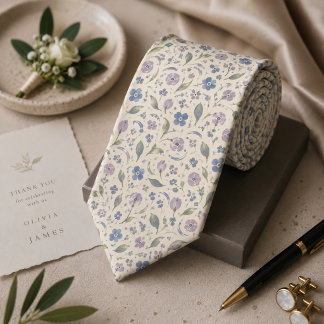 Staubblau- und Lavendel-Aquarell-Botanik-Hochzeit Krawatte