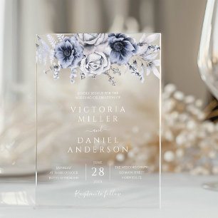 Staubblau und marineblaue elegante Hochzeit mit Bl Acryleinladungen