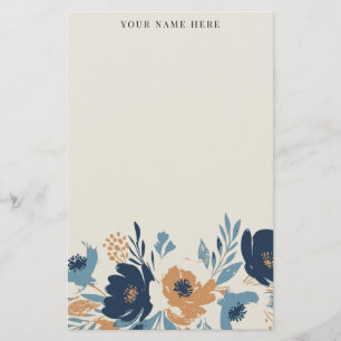 Staubblau und orangefarbene Blumenaquarell mit Nam Briefpapier