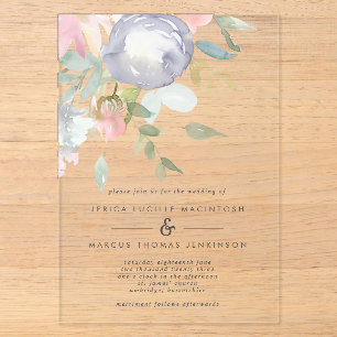 Staubblau und rosa Blumen Pastell Hochzeit im Früh Acryleinladungen