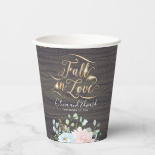 Staubblau und rosa florale rustikale Liebe Pappbecher