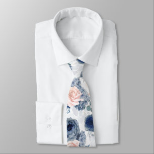 Staubblau und Rosablüten Elegante Botanik Krawatte