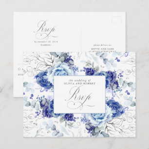 Staubblau und Silber Hochzeit RSVP Postkarte