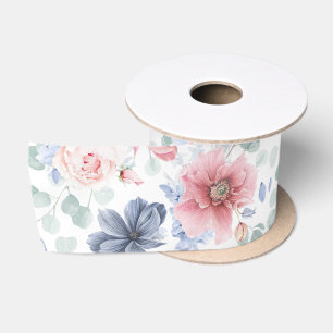 Staubblau und staubrosa florales botanisches Muste Satinband