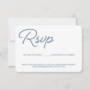 Staubblau und weiß RSVP Hochzeit reservierter Sitz Karte