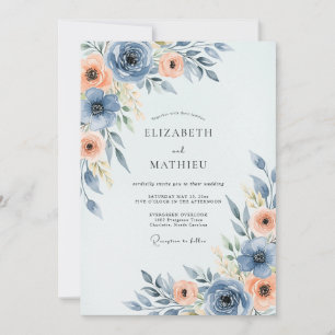 Staubblau üppige botanische Hochzeit Einladung