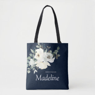 Staubblau & Weiß Blumen-Navy Tasche