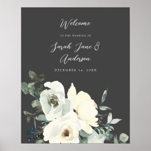 Staubblau & Weiß Floral Willkommens Hochzeit - Gra Poster