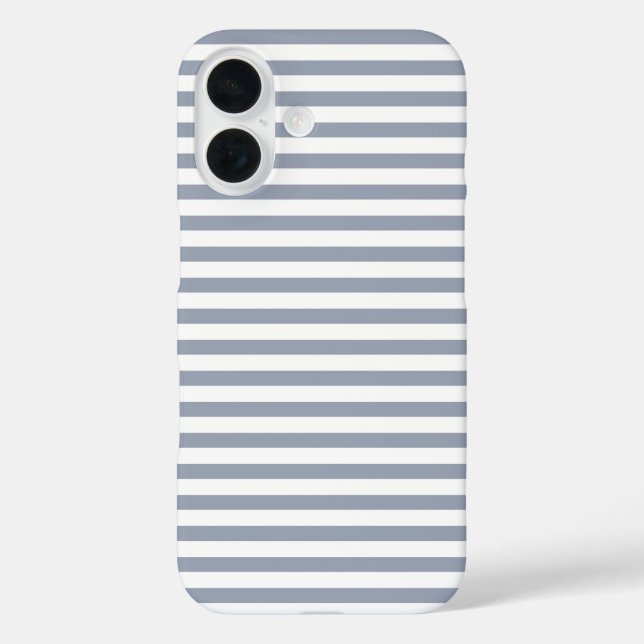 Staubblau & Weiß süß horizontal gestreift iPhone 16 Hülle (Rückseite)