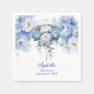 Staubblau-weiße Blumen-Schirm-Baby-Party Serviette