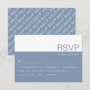 Staubblau-weiße Farbblock-Launenhochzeit RSVP Karte