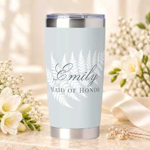 Staubblau Weiße Fern Elegante Ehrenbrautjungfer Thermobecher