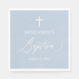 Staubblau weiße Kreuz-Jungen-Taufe-Papier-Serviett Serviette