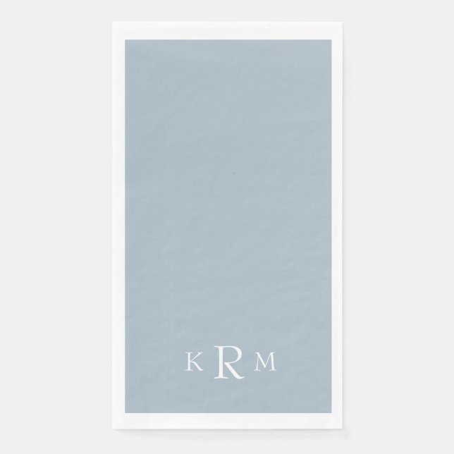 Staubblau Weiße Monogramm Serviette (Vorderseite)