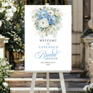 Staubblau weiße Pfingstrose Gold Blumen Brautparty Poster