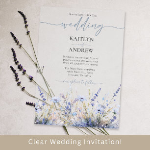 Staubblau Wilde Blume Elegante Schrift Hochzeit Acryleinladungen
