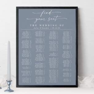 Staubblaue alphabetische Hochzeits-Sitzordnung Poster