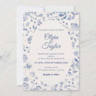 Staubblaue Aquarell-Blumen-Hochzeitseinladung Einladung
