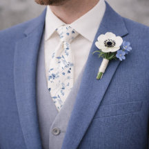 Staubblaue Aquarell-Blumen-Hochzeitskrawatte