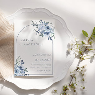 Staubblaue Aquarell-Blumenbogen-Hochzeit  Einladung