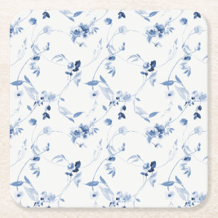 Staubblaue Aquarell-Blumenmuster-Hochzeit Rechteckiger Pappuntersetzer