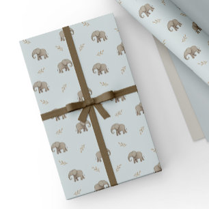 Staubblaue Aquarell-Elefanten Safari-Muster Geschenkpapier
