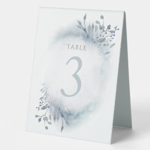 staubblaue Aquarellfarben-Blume Tischnummer 3 Tischaufsteller