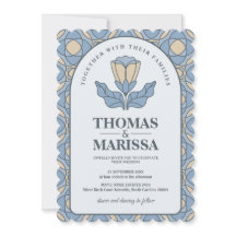 Staubblaue Art-Nouveau-Hochzeitseinladung mit QR-C