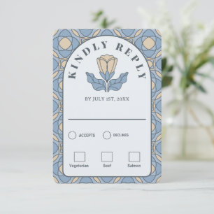 Staubblaue Art Nouveau RSVP-Karte Essenswahl QR RSVP Karte