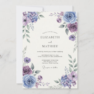 Staubblaue atmosphärische botanische Hochzeit Einladung