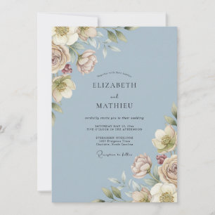Staubblaue aufblühende romantische Hochzeit Einladung