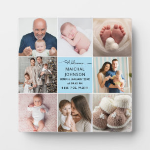 Staubblaue Babynamen-Geburtsstatistik-Fotocollage Fotoplatte