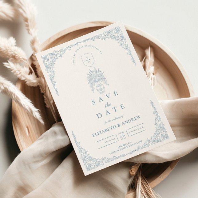Staubblaue barocke Hochzeit Save The Date (Von Creator hochgeladen)