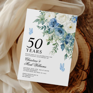 Staubblaue Blumen 50. Hochzeitstag Einladung