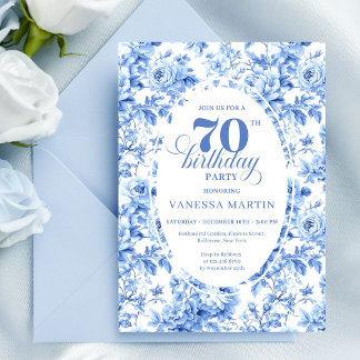 Staubblaue Blumen 70. Geburtstagseinladung Einladung