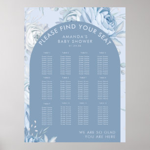 Staubblaue Blumen-Baby-Shower-Sitzordnung Poster