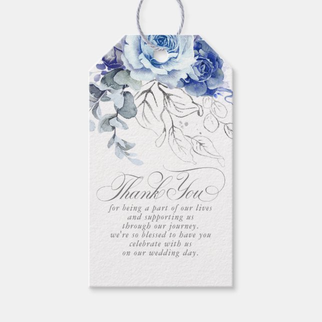 Staubblaue Blumen Boho Dankeschön Geschenkanhänger (Vorderseite)