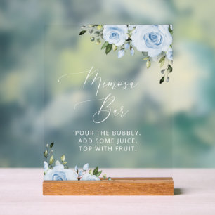 Staubblaue Blumen, Grün, Boho, Mimosa-Bar  Acrylschild