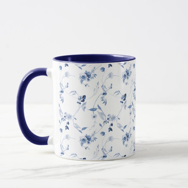 Staubblaue Blumen-Hochzeitsgunst-Tasse Tasse (Links)